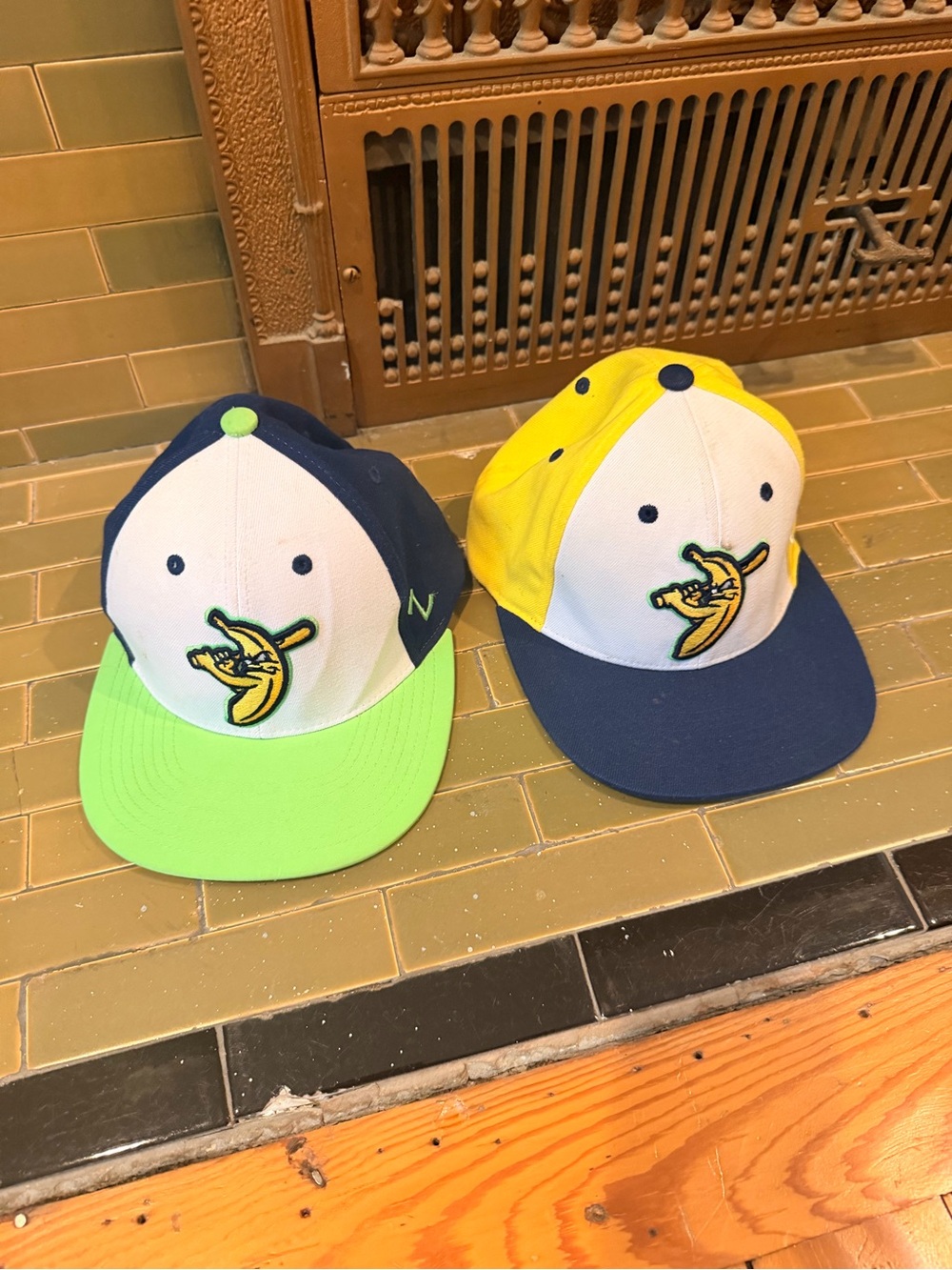 Zephyr Kids Two-Tone Banana Patch Caps - Navy, White, Yellow, Lime